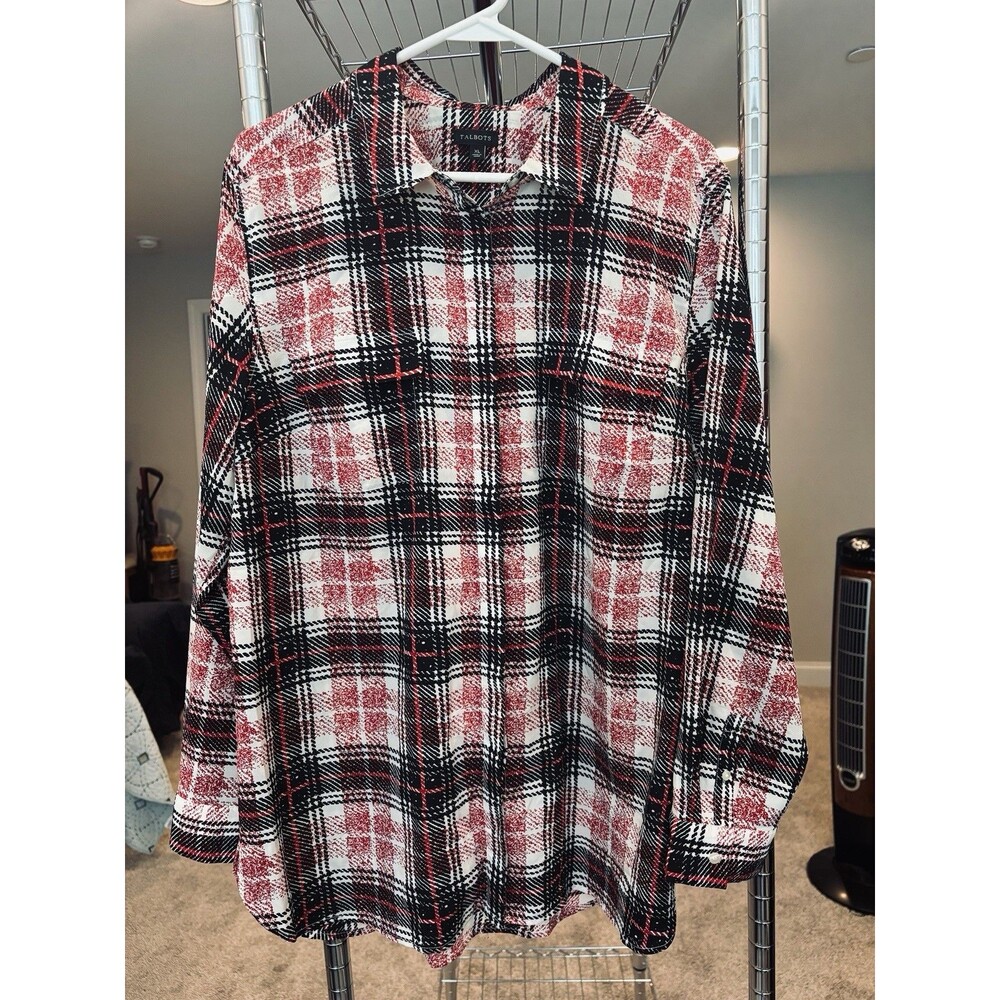 Talbots Women's Red Black White Long Sleeve Button-Down Shirt Size XL